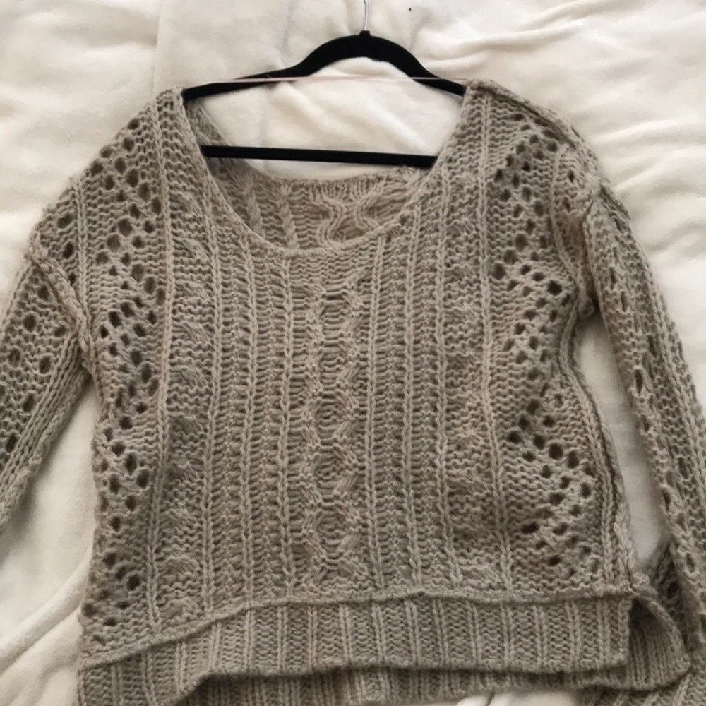 tan, knitted sweater